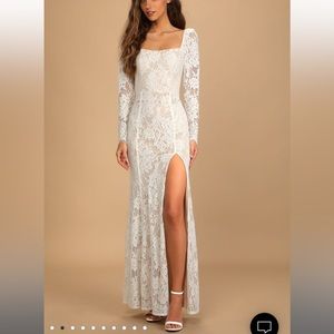 Lulus Wedding Dress- Together in Bliss White Lace Long Sleeve Mermaid Maxi Dress